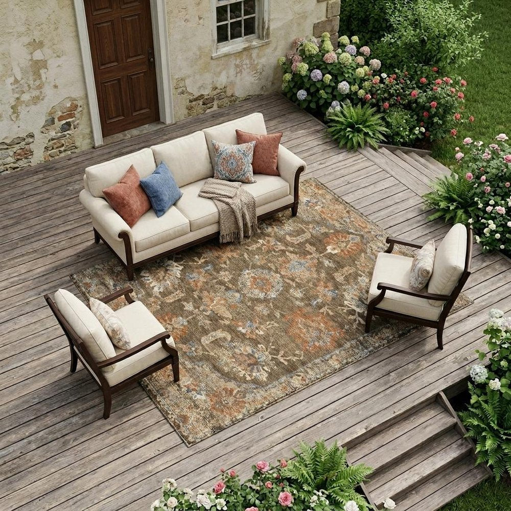 8' X 10' Chocolate And Brown Floral Medallion Washable Indoor Outdoor Area Rug HomeRoots