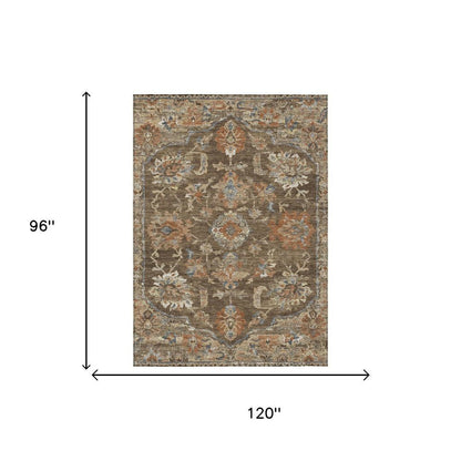 8' X 10' Chocolate And Brown Floral Medallion Washable Indoor Outdoor Area Rug HomeRoots