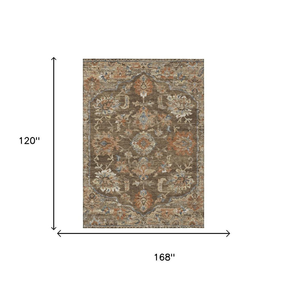 10' X 14' Chocolate And Brown Floral Medallion Washable Indoor Outdoor Area Rug HomeRoots