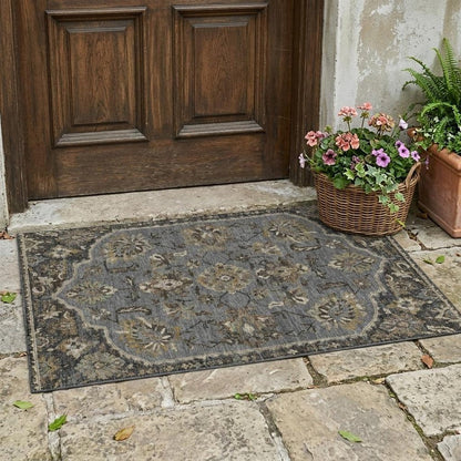 3' X 5' Graphite And Gray Floral Medallion Washable Indoor Outdoor Area Rug HomeRoots