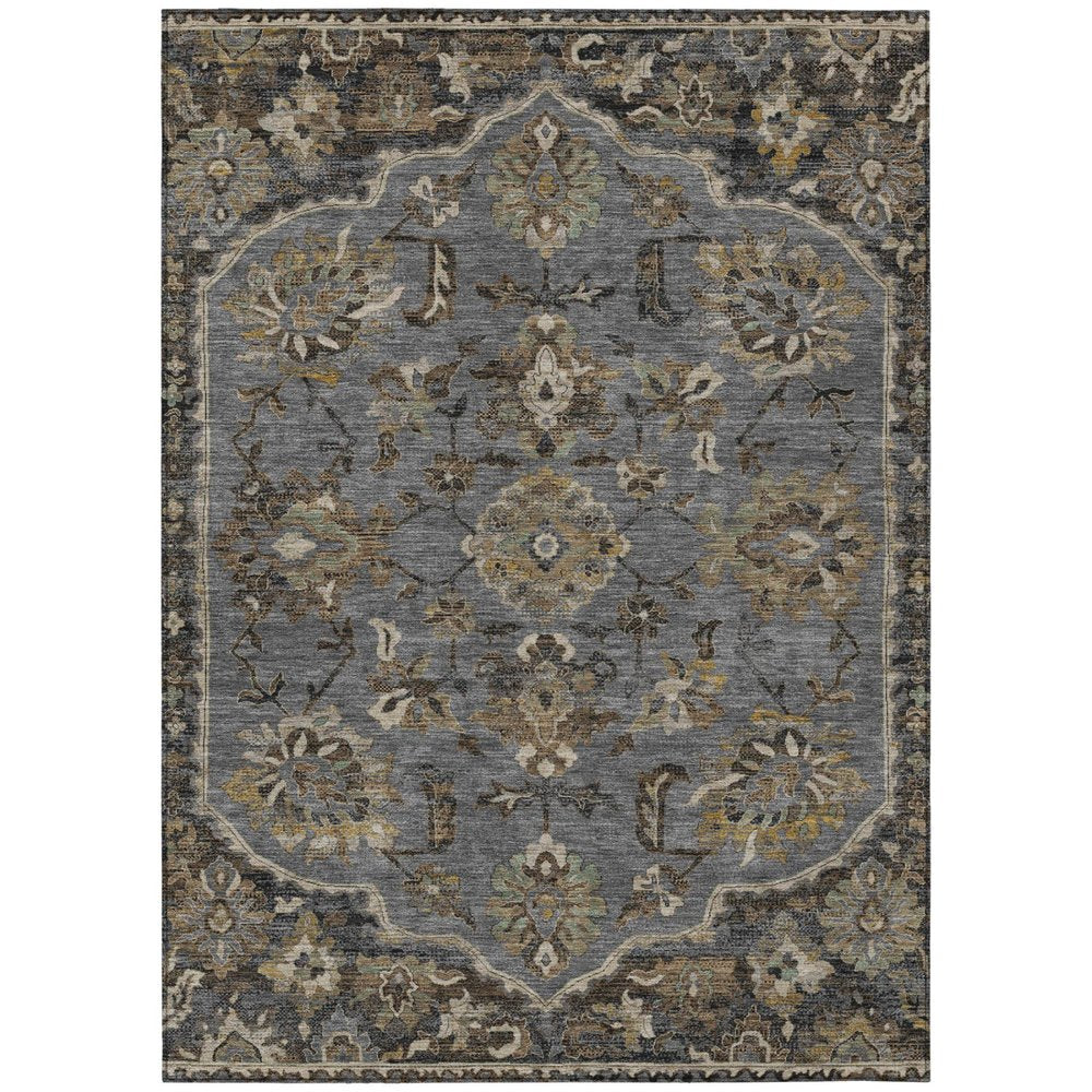 3' X 5' Graphite And Gray Floral Medallion Washable Indoor Outdoor Area Rug HomeRoots