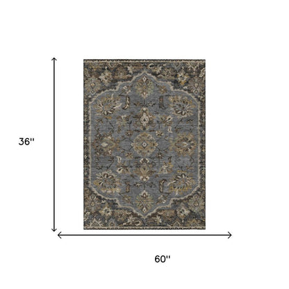 3' X 5' Graphite And Gray Floral Medallion Washable Indoor Outdoor Area Rug HomeRoots