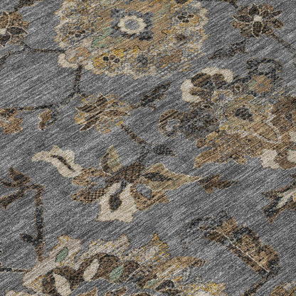 3' X 5' Graphite And Gray Floral Medallion Washable Indoor Outdoor Area Rug HomeRoots