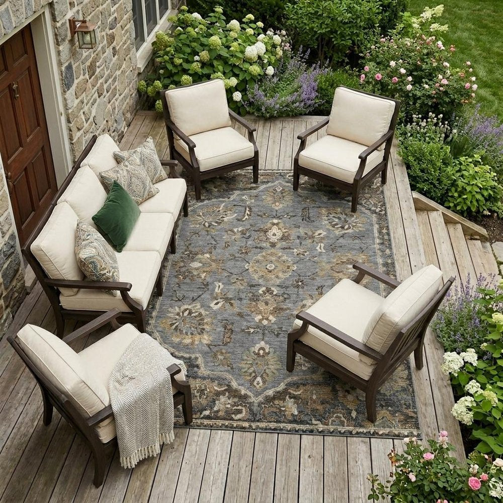 9' X 12' Graphite And Gray Floral Medallion Washable Indoor Outdoor Area Rug HomeRoots