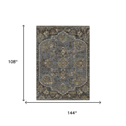 9' X 12' Graphite And Gray Floral Medallion Washable Indoor Outdoor Area Rug HomeRoots