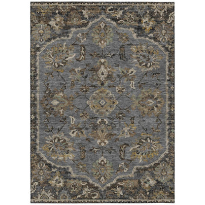 10' X 14' Graphite And Gray Floral Medallion Washable Indoor Outdoor Area Rug HomeRoots