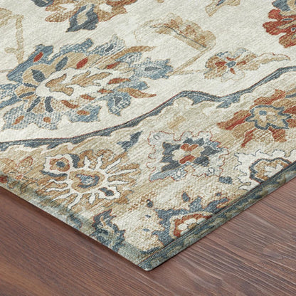 3' X 5' Linen And Ivory Floral Medallion Washable Indoor Outdoor Area Rug HomeRoots