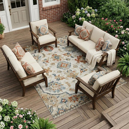 9' X 12' Linen And Ivory Floral Medallion Washable Indoor Outdoor Area Rug HomeRoots
