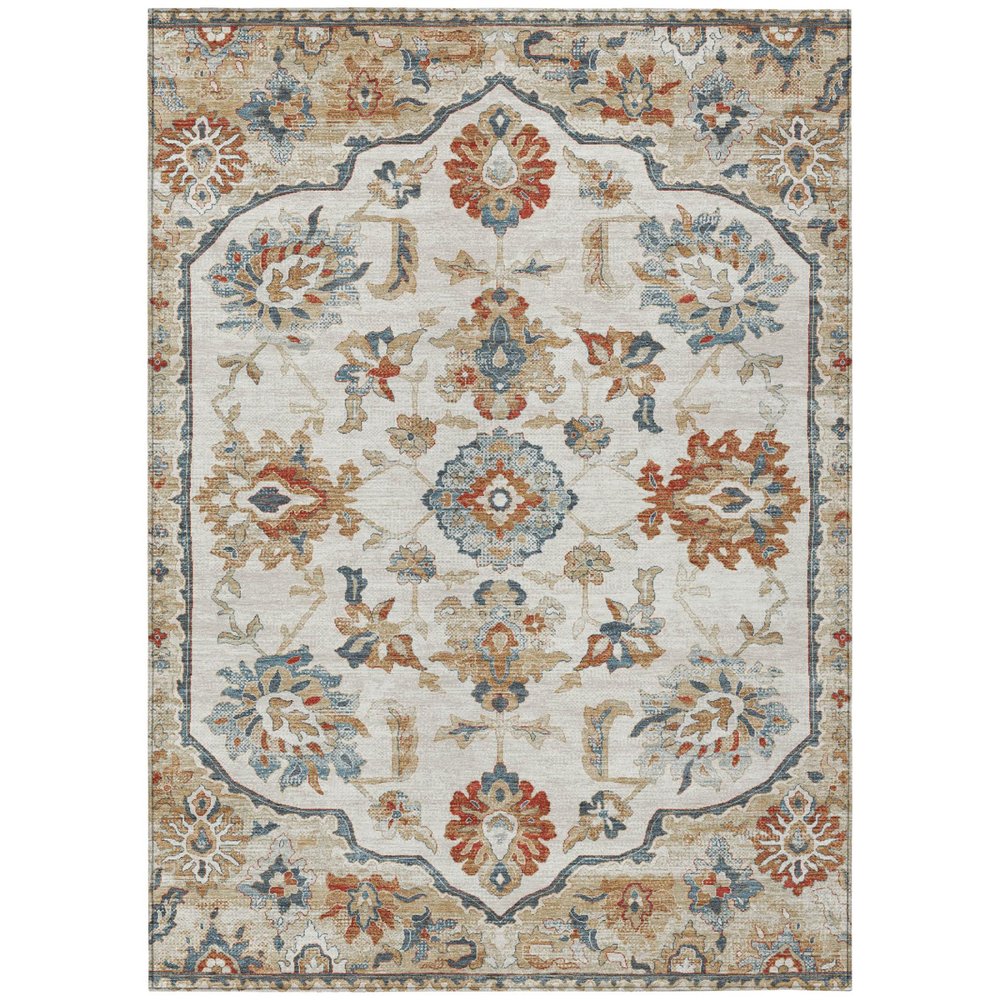 9' X 12' Linen And Ivory Floral Medallion Washable Indoor Outdoor Area Rug HomeRoots