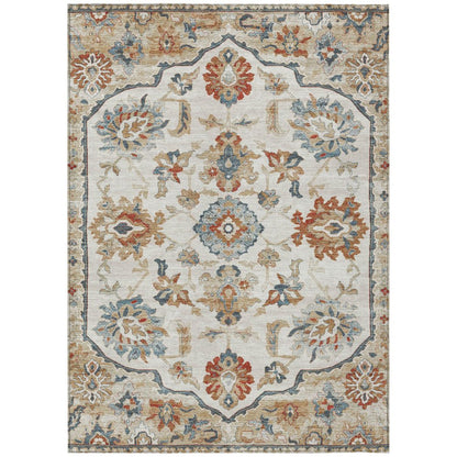 9' X 12' Linen And Ivory Floral Medallion Washable Indoor Outdoor Area Rug HomeRoots
