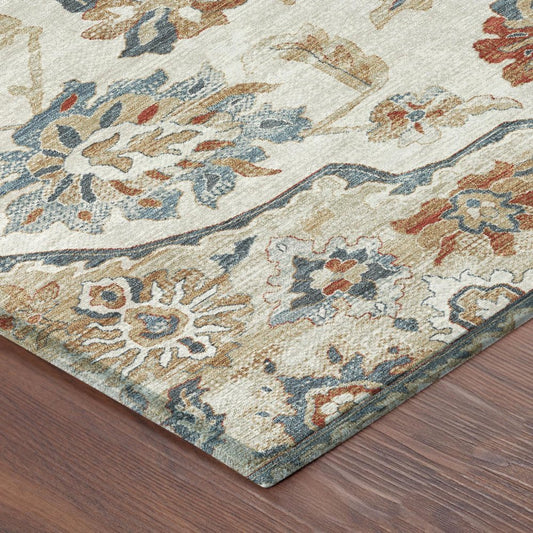 9' X 12' Linen And Ivory Floral Medallion Washable Indoor Outdoor Area Rug HomeRoots