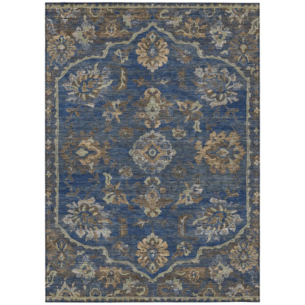 3' X 5' Navy Blue And Blue Floral Medallion Washable Indoor Outdoor Area Rug HomeRoots