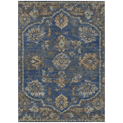 5' X 8' Navy Blue And Blue Floral Medallion Washable Indoor Outdoor Area Rug HomeRoots