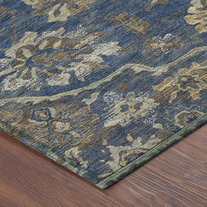 5' X 8' Navy Blue And Blue Floral Medallion Washable Indoor Outdoor Area Rug HomeRoots