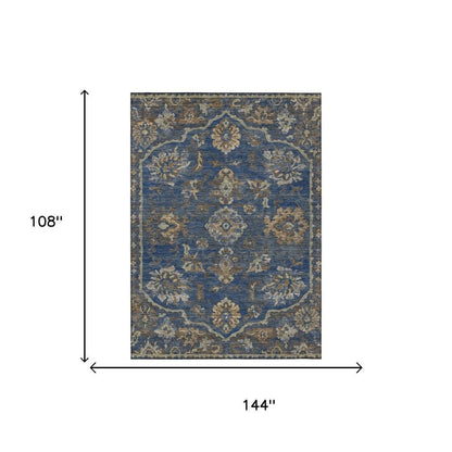 9' X 12' Navy Blue And Blue Floral Medallion Washable Indoor Outdoor Area Rug HomeRoots