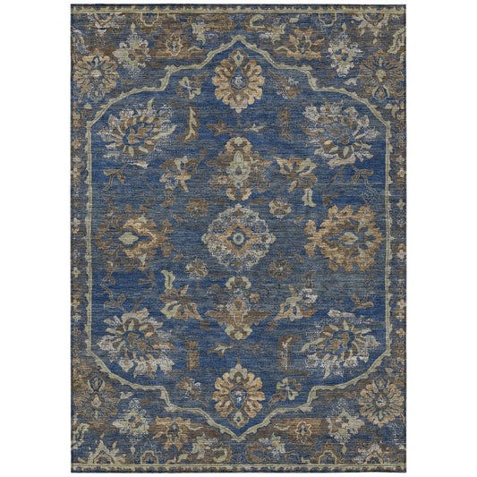 9' X 12' Navy Blue And Blue Floral Medallion Washable Indoor Outdoor Area Rug HomeRoots