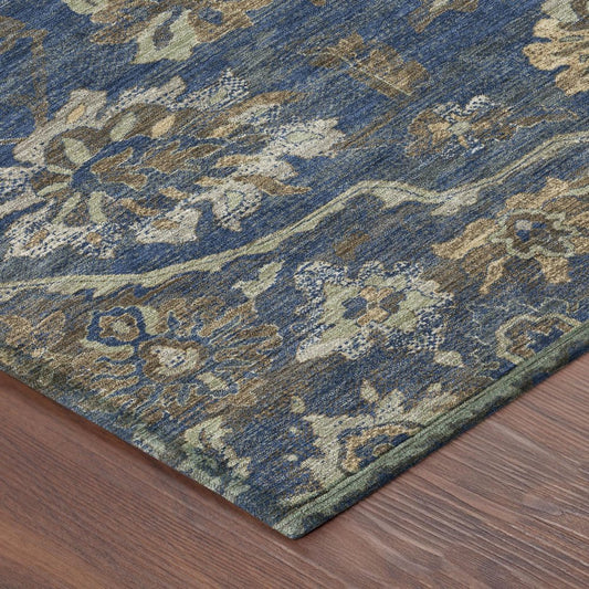 9' X 12' Navy Blue And Blue Floral Medallion Washable Indoor Outdoor Area Rug HomeRoots