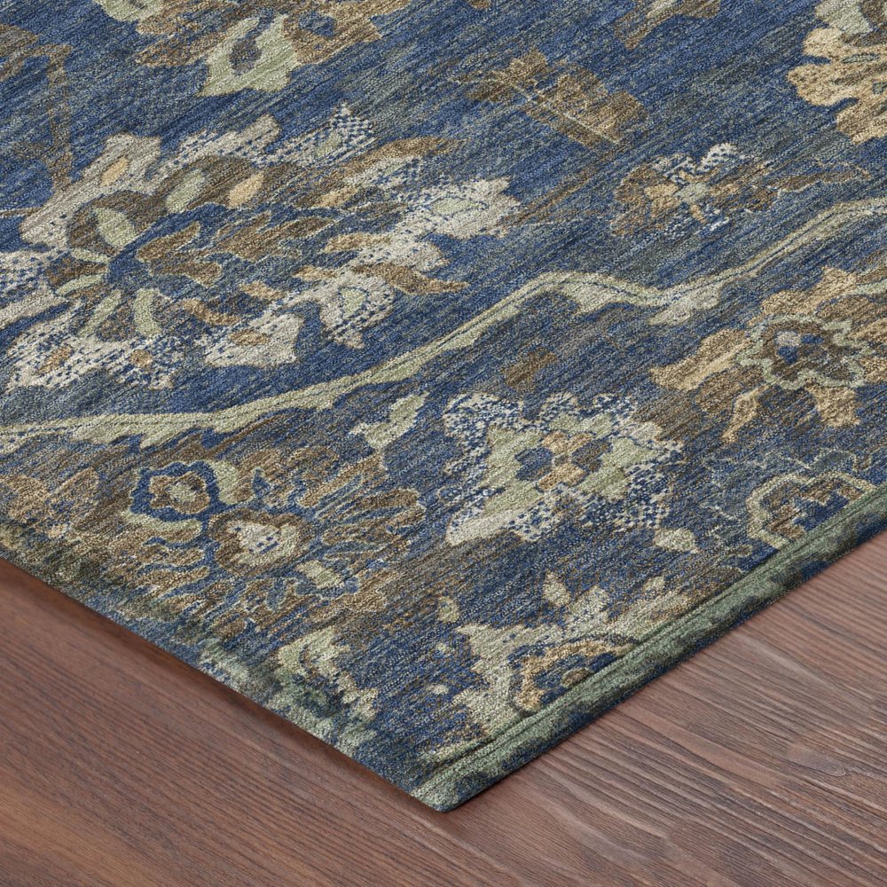 9' X 12' Navy Blue And Blue Floral Medallion Washable Indoor Outdoor Area Rug HomeRoots