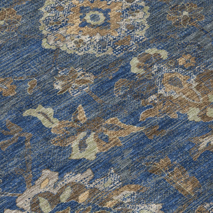 9' X 12' Navy Blue And Blue Floral Medallion Washable Indoor Outdoor Area Rug HomeRoots