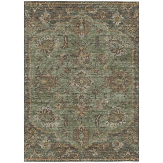 5' X 8' Olive Green And Green Floral Medallion Washable Indoor Outdoor Area Rug HomeRoots