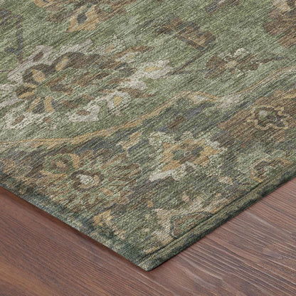 5' X 8' Olive Green And Green Floral Medallion Washable Indoor Outdoor Area Rug HomeRoots