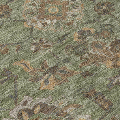 5' X 8' Olive Green And Green Floral Medallion Washable Indoor Outdoor Area Rug HomeRoots