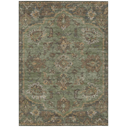 10' X 14' Olive Green And Green Floral Medallion Washable Indoor Outdoor Area Rug HomeRoots