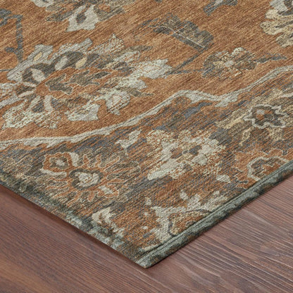 3' X 5' Orange And Brown Floral Medallion Washable Indoor Outdoor Area Rug HomeRoots