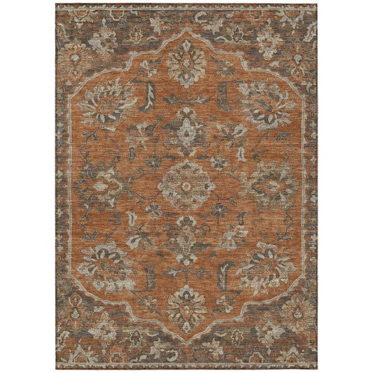 8' X 10' Orange And Brown Floral Medallion Washable Indoor Outdoor Area Rug HomeRoots