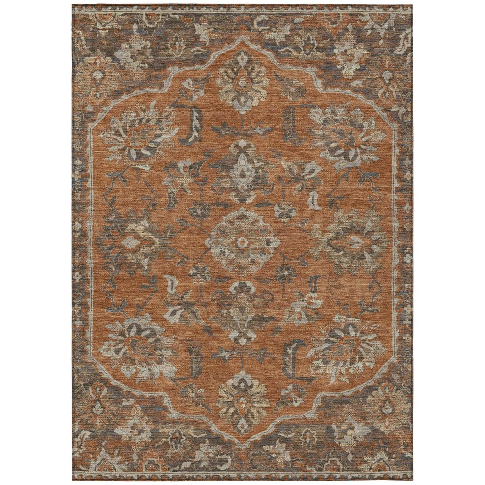 8' X 10' Orange And Brown Floral Medallion Washable Indoor Outdoor Area Rug HomeRoots