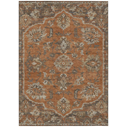 9' X 12' Orange And Brown Floral Medallion Washable Indoor Outdoor Area Rug HomeRoots