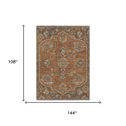 9' X 12' Orange And Brown Floral Medallion Washable Indoor Outdoor Area Rug HomeRoots