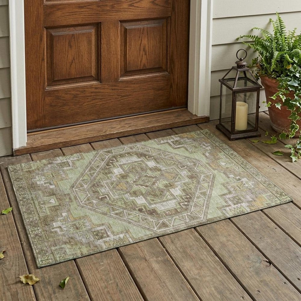 3' X 5' Green And Brown Southwestern Washable Indoor Outdoor Area Rug HomeRoots
