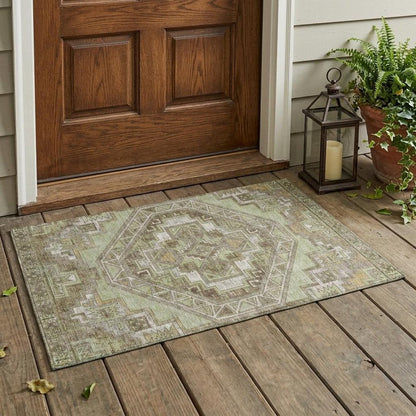 3' X 5' Green And Brown Southwestern Washable Indoor Outdoor Area Rug HomeRoots