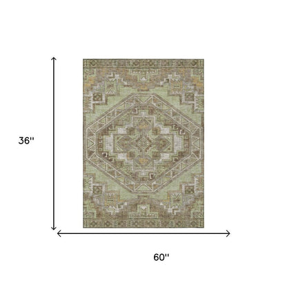 3' X 5' Green And Brown Southwestern Washable Indoor Outdoor Area Rug HomeRoots