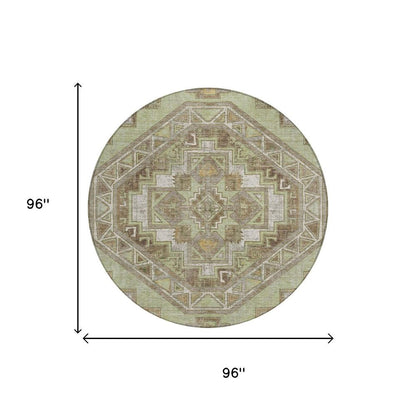 8' Green And Brown Round Southwestern Washable Indoor Outdoor Area Rug HomeRoots