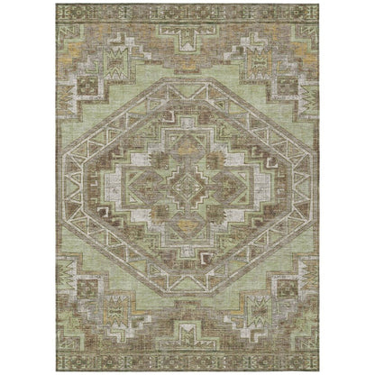 9' X 12' Green And Brown Southwestern Washable Indoor Outdoor Area Rug HomeRoots