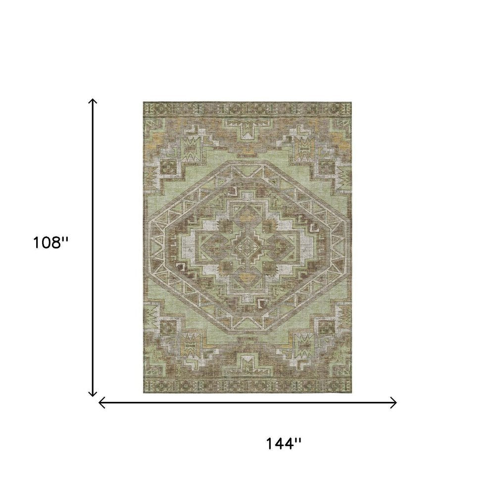9' X 12' Green And Brown Southwestern Washable Indoor Outdoor Area Rug HomeRoots