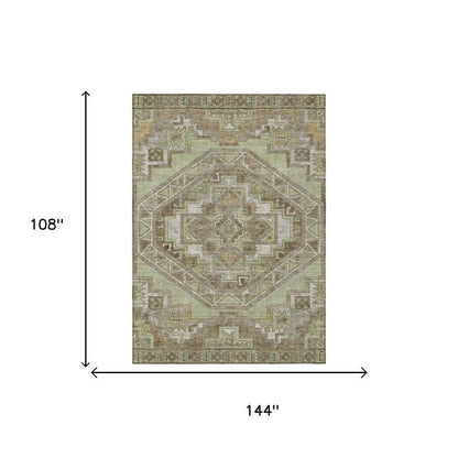 9' X 12' Green And Brown Southwestern Washable Indoor Outdoor Area Rug HomeRoots