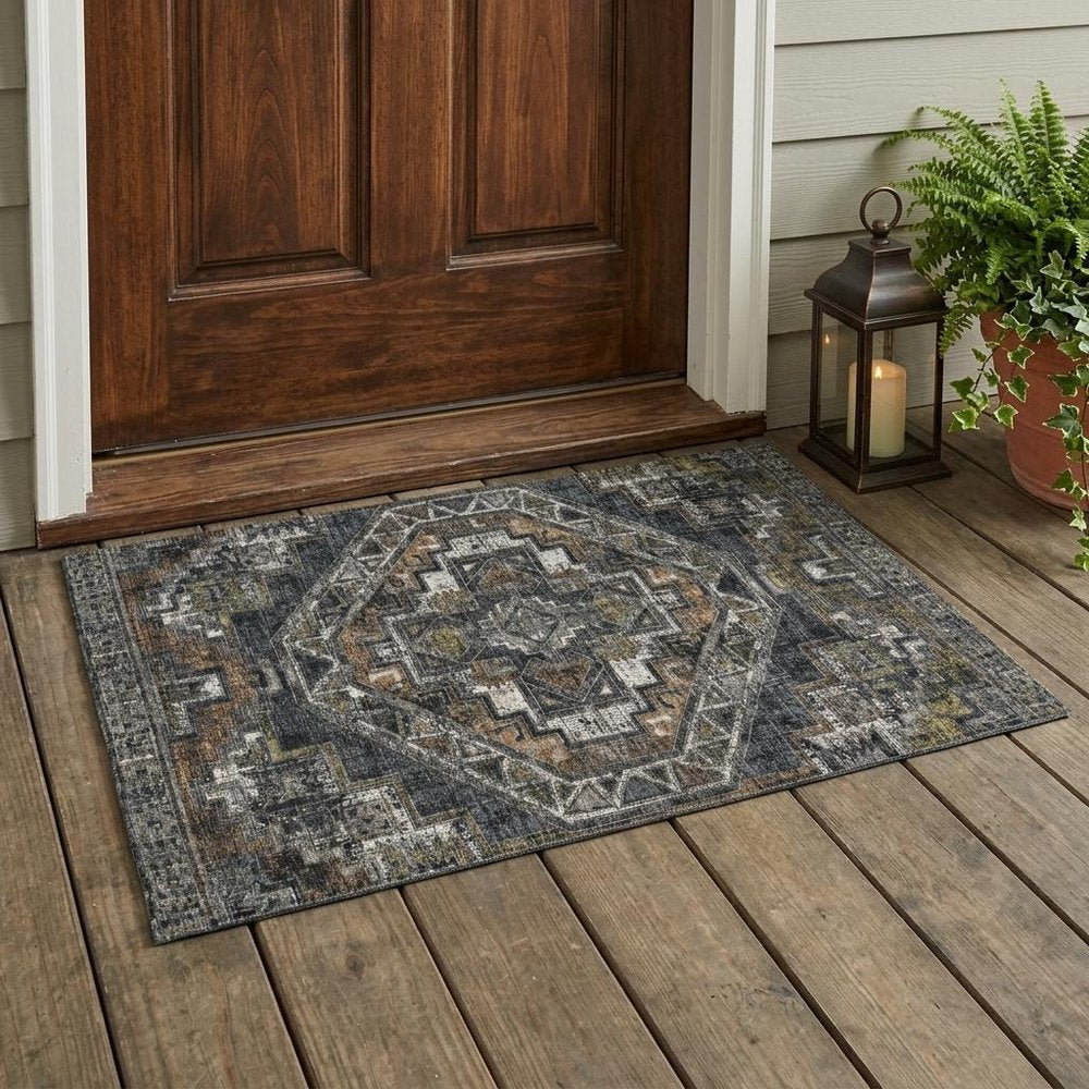 3' X 5' Black And Graphite Southwestern Washable Indoor Outdoor Area Rug HomeRoots