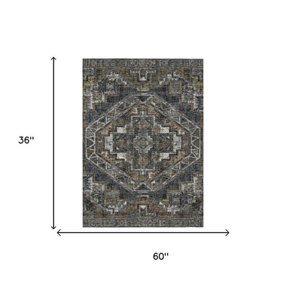 3' X 5' Black And Graphite Southwestern Washable Indoor Outdoor Area Rug HomeRoots