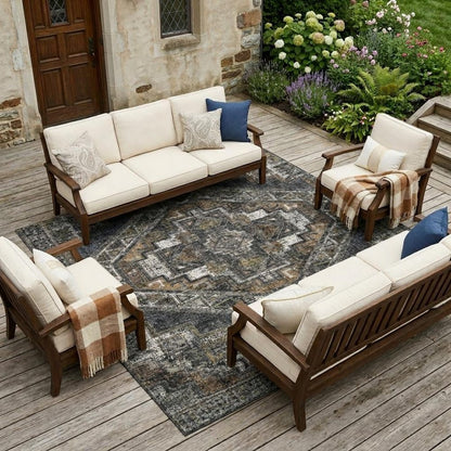 9' X 12' Black And Graphite Southwestern Washable Indoor Outdoor Area Rug