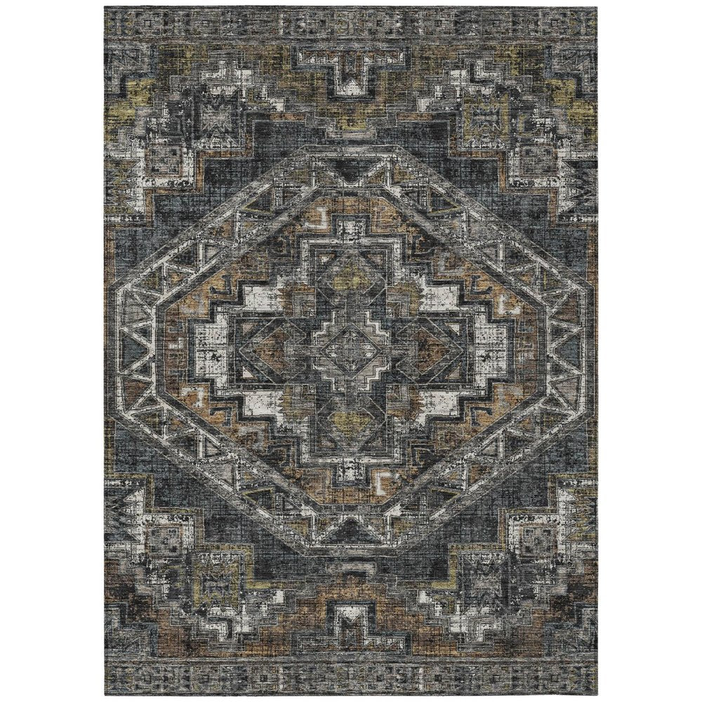 9' X 12' Black And Graphite Southwestern Washable Indoor Outdoor Area Rug