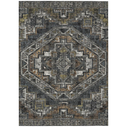9' X 12' Black And Graphite Southwestern Washable Indoor Outdoor Area Rug