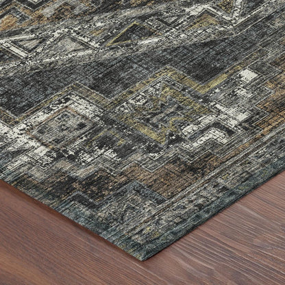 9' X 12' Black And Graphite Southwestern Washable Indoor Outdoor Area Rug