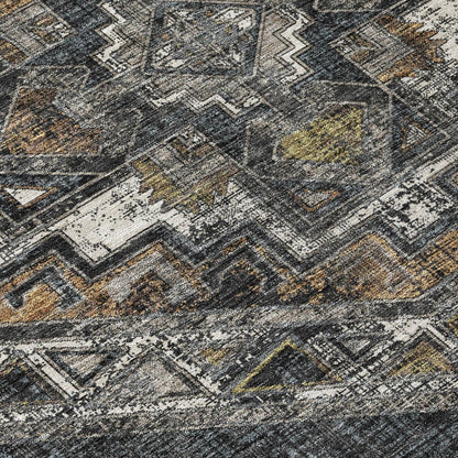 9' X 12' Black And Graphite Southwestern Washable Indoor Outdoor Area Rug