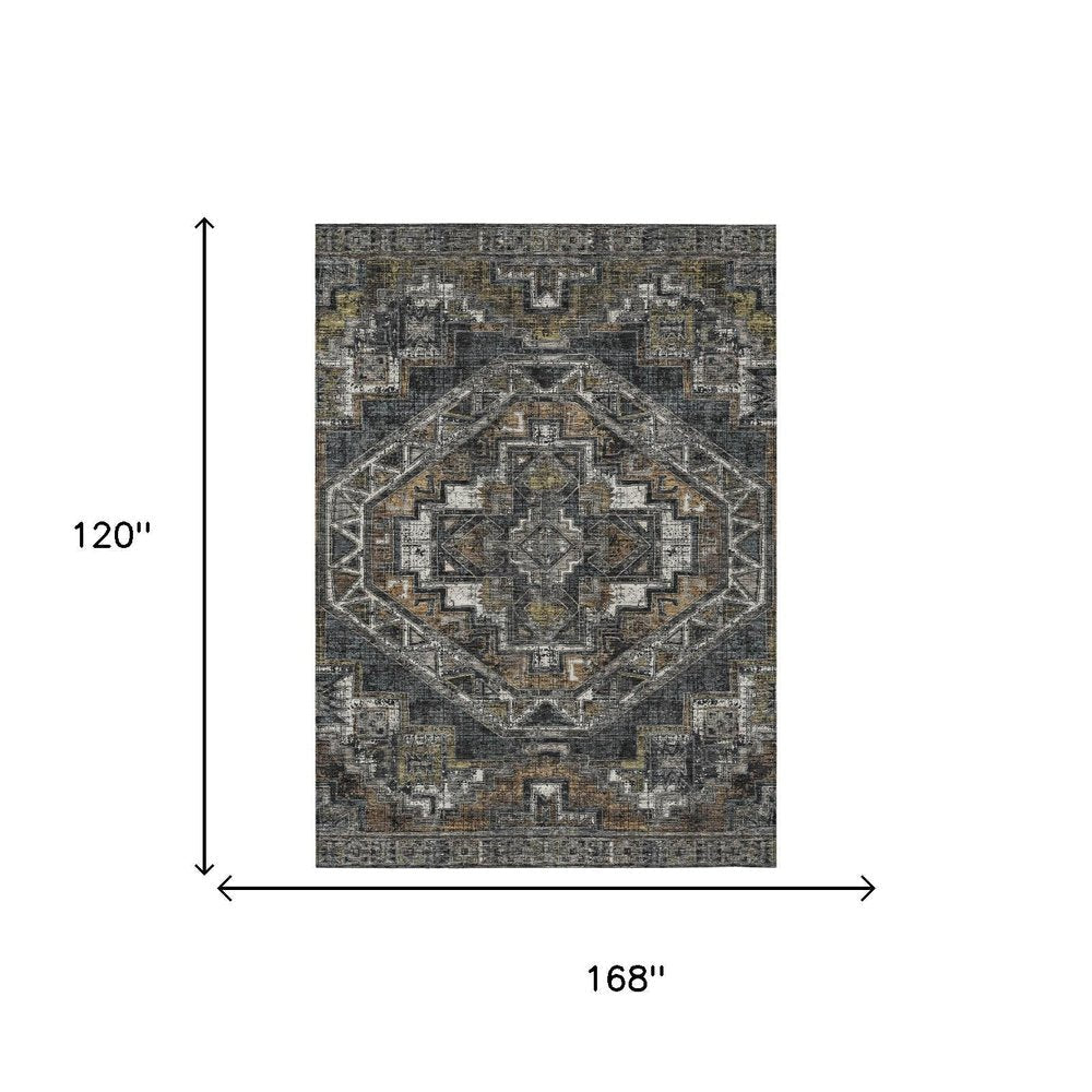 10' X 14' Black And Graphite Southwestern Washable Indoor Outdoor Area Rug HomeRoots