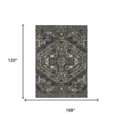 10' X 14' Black And Graphite Southwestern Washable Indoor Outdoor Area Rug HomeRoots