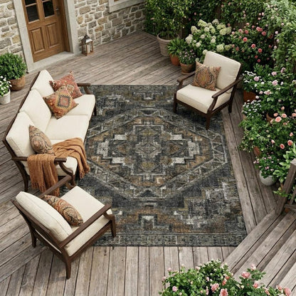 10' X 14' Black And Graphite Southwestern Washable Indoor Outdoor Area Rug HomeRoots