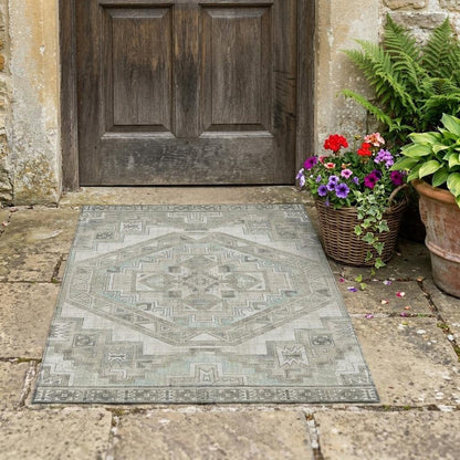 3' X 5' Ivory And Pewter Southwestern Washable Indoor Outdoor Area Rug HomeRoots